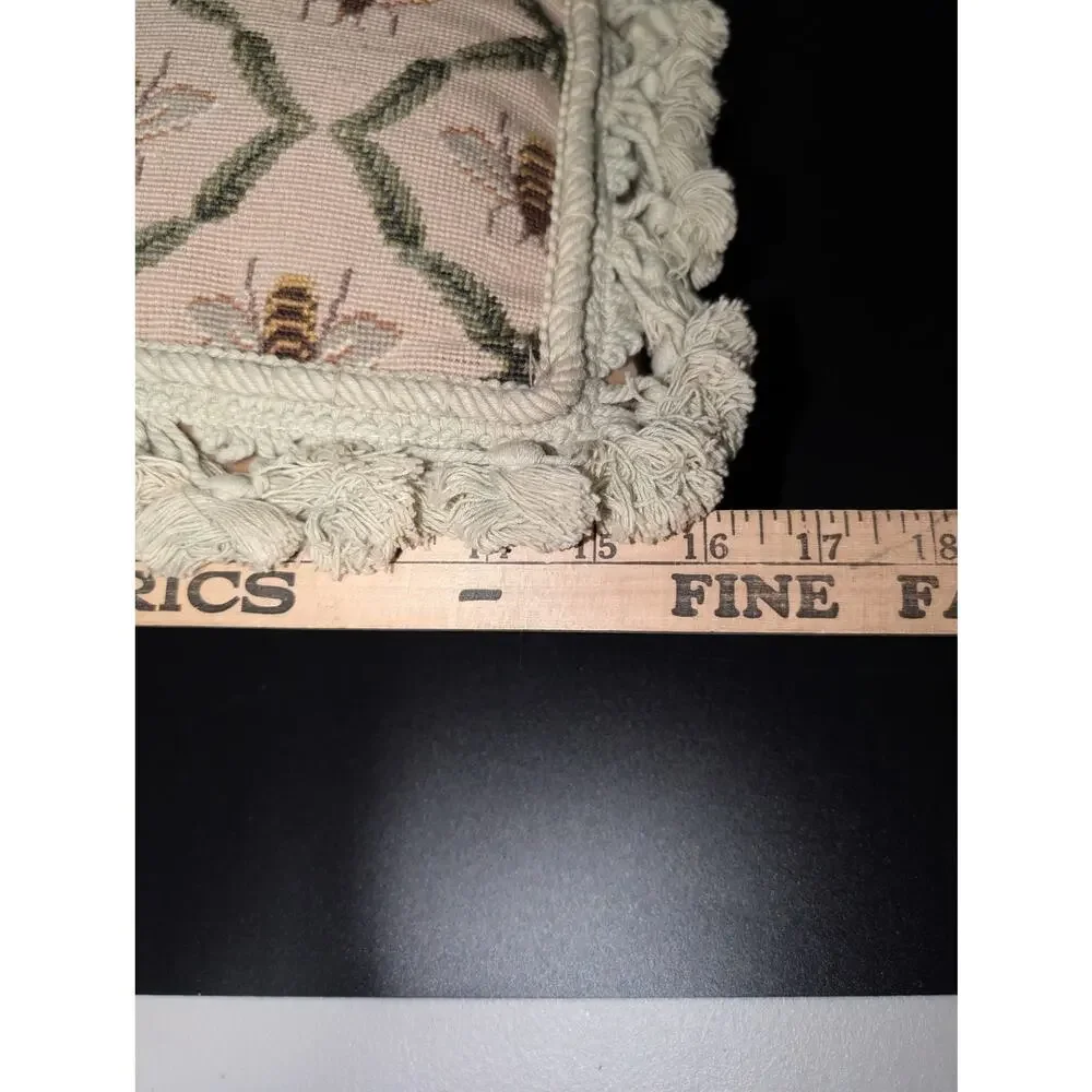 Vintage French Bee Needlepoint Velvet Back Tassel Fringe 16